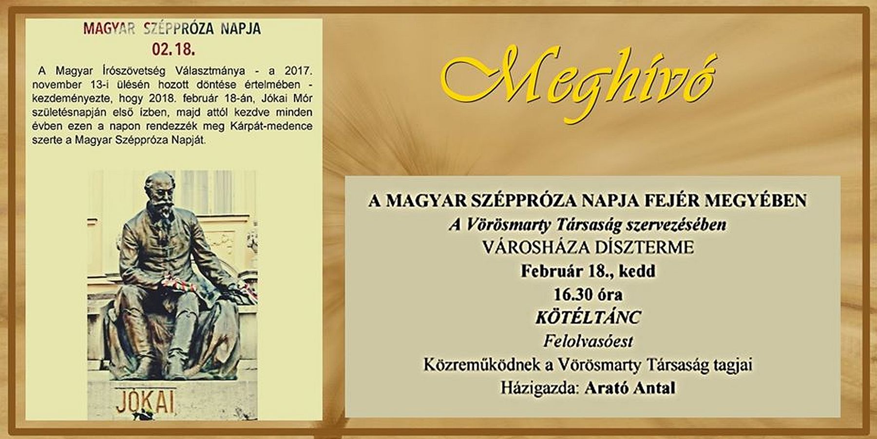 Kötéltánc - felolvasó est lesz a Városházán a Magyar Széppróza Napja alkalmából